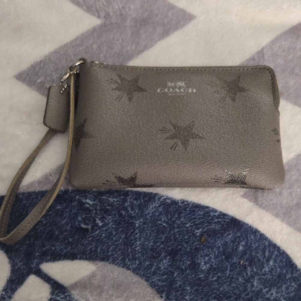 Coach Metallic Gray Star Wristlet